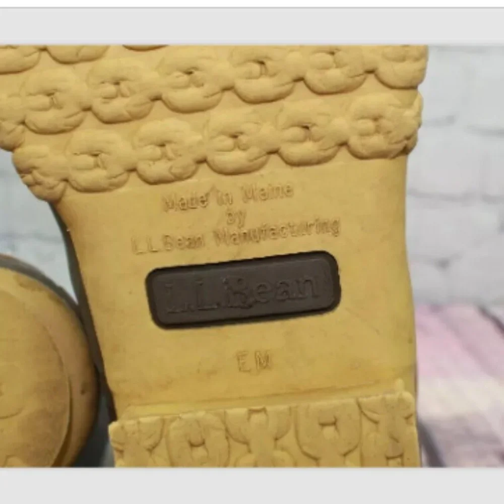 LL Bean Unlined Brown Leather Rubber Lace-up Rain Duck Boots Size M 7 L 9 - Picture 6 of 7